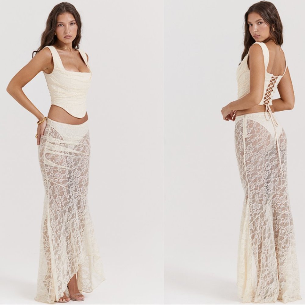 HOUSE OF CB 'Therese' Vintage Cream Lace Maxi Skirt NWT - Picture 6 of 6